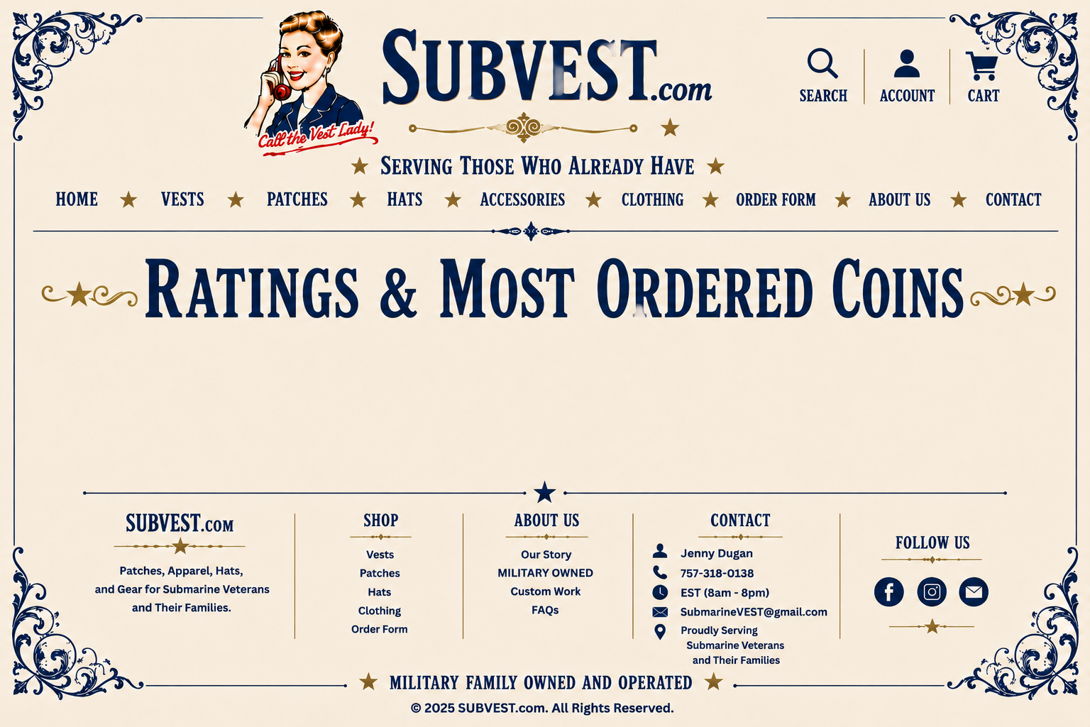SUBVEST Ratings and Most Ordered Challenge Coins